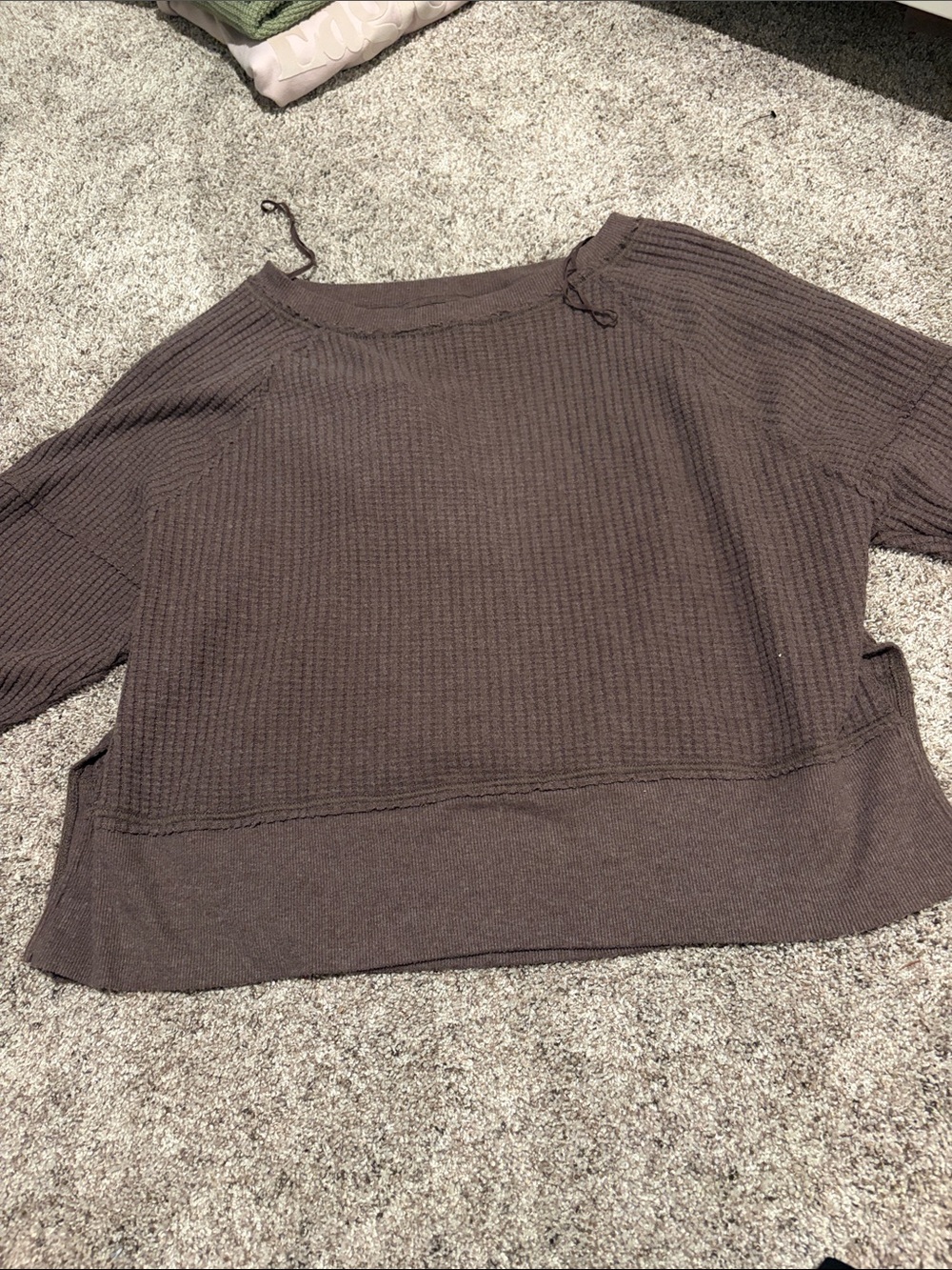 American Eagle Outfitters Brown Waffle Knit Crew Neck Sweater